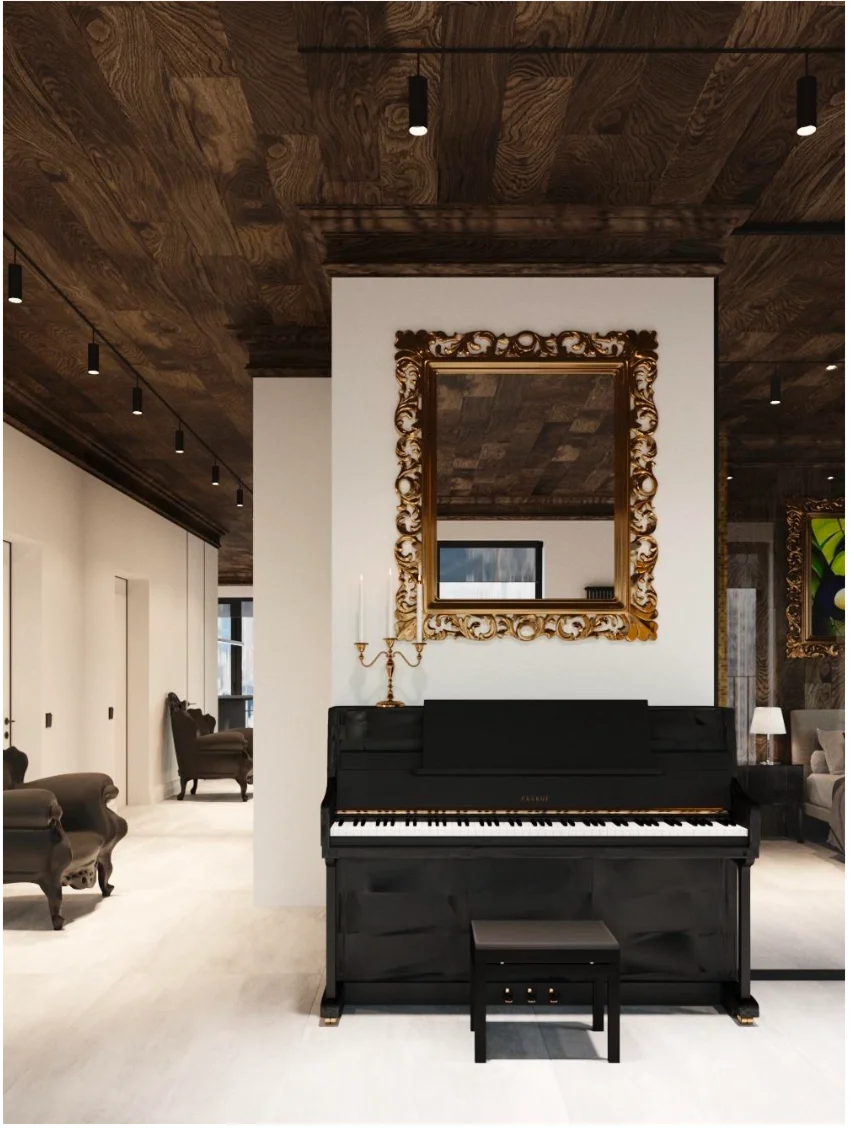 Дизайн — пианино у зеркала
