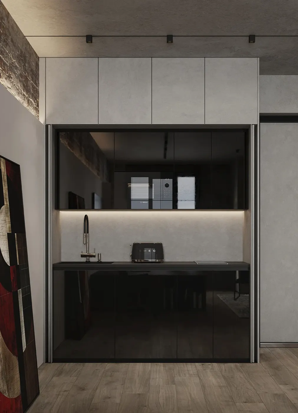 Кухонная ниша крупнее — духовка, смеситель, кофемашина