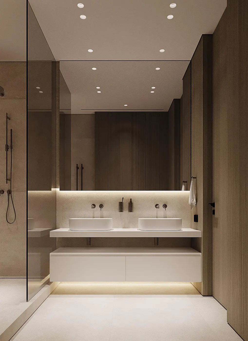 Ванная — двойная раковина с подсветкой зеркала