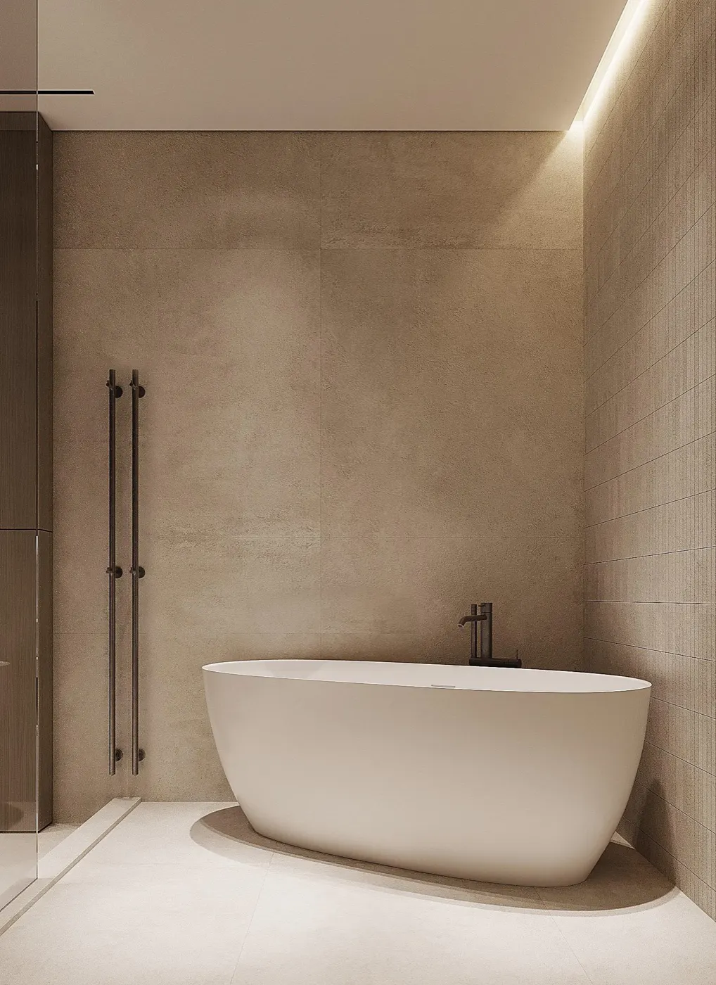 Ванная — отдельно стоящая ванна с тёплой подсветкой
